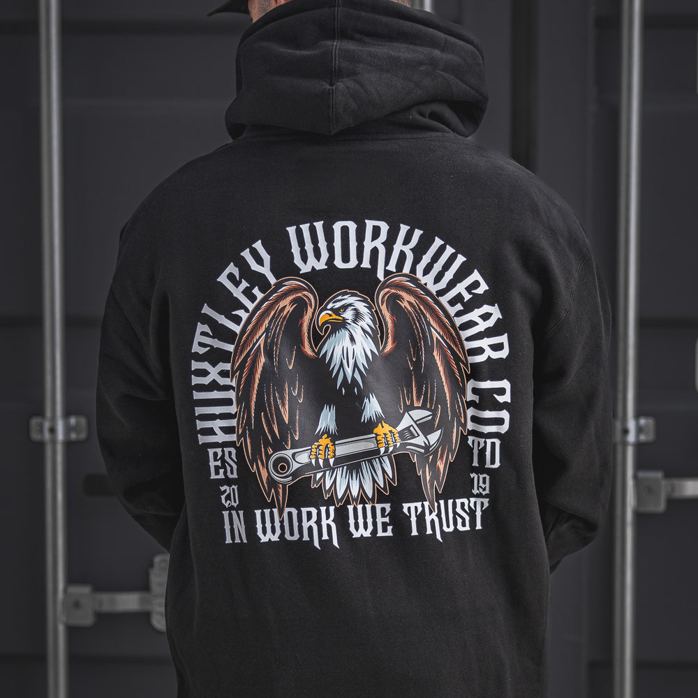 
                  
                    HX-717 Heavyweight Hoodie "In Work We Trust"
                  
                