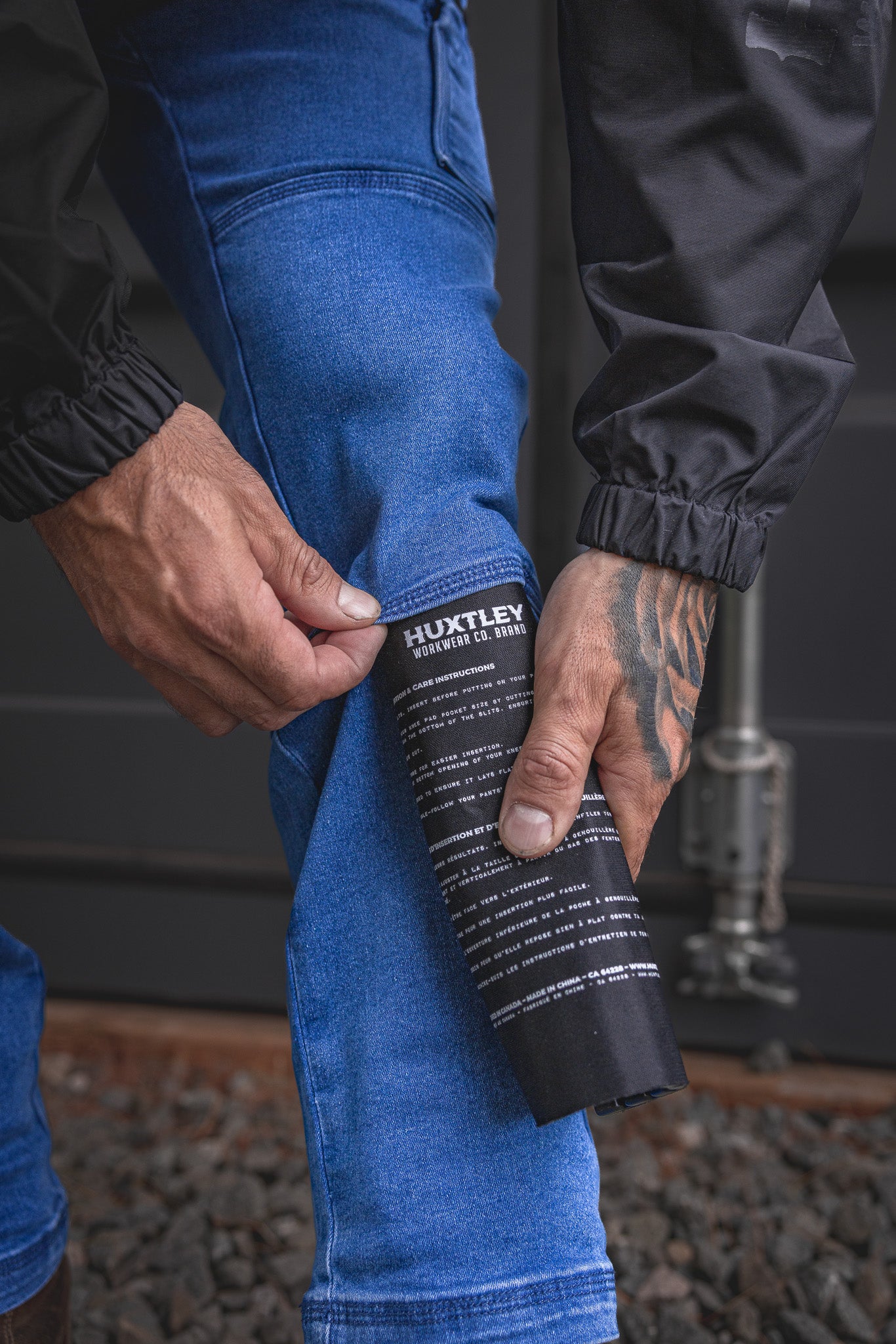 
                  
                    RX-1 Relaxed Work Jeans in Stonewashed Blue shown with kneepad insertion—designed for extra protection and jobsite comfort with a built-in pocket ready for the grind.
                  
                